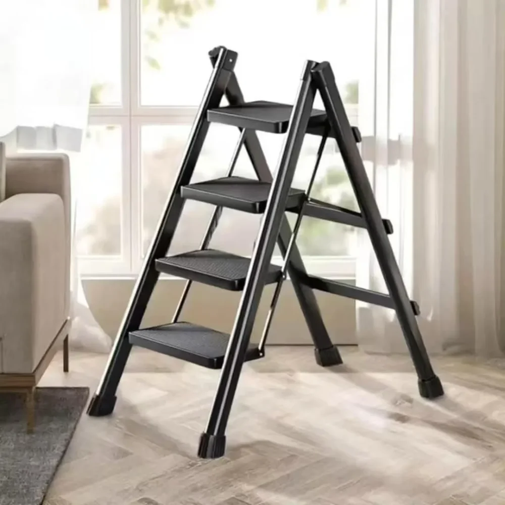 4-Step Black Foldable Stepper Ladder