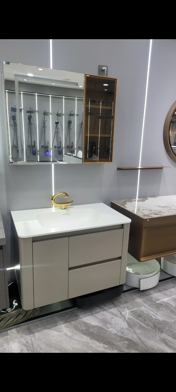 Wall-Mounted Grey Bathroom Vanity Set – Solid Wood with Drawers